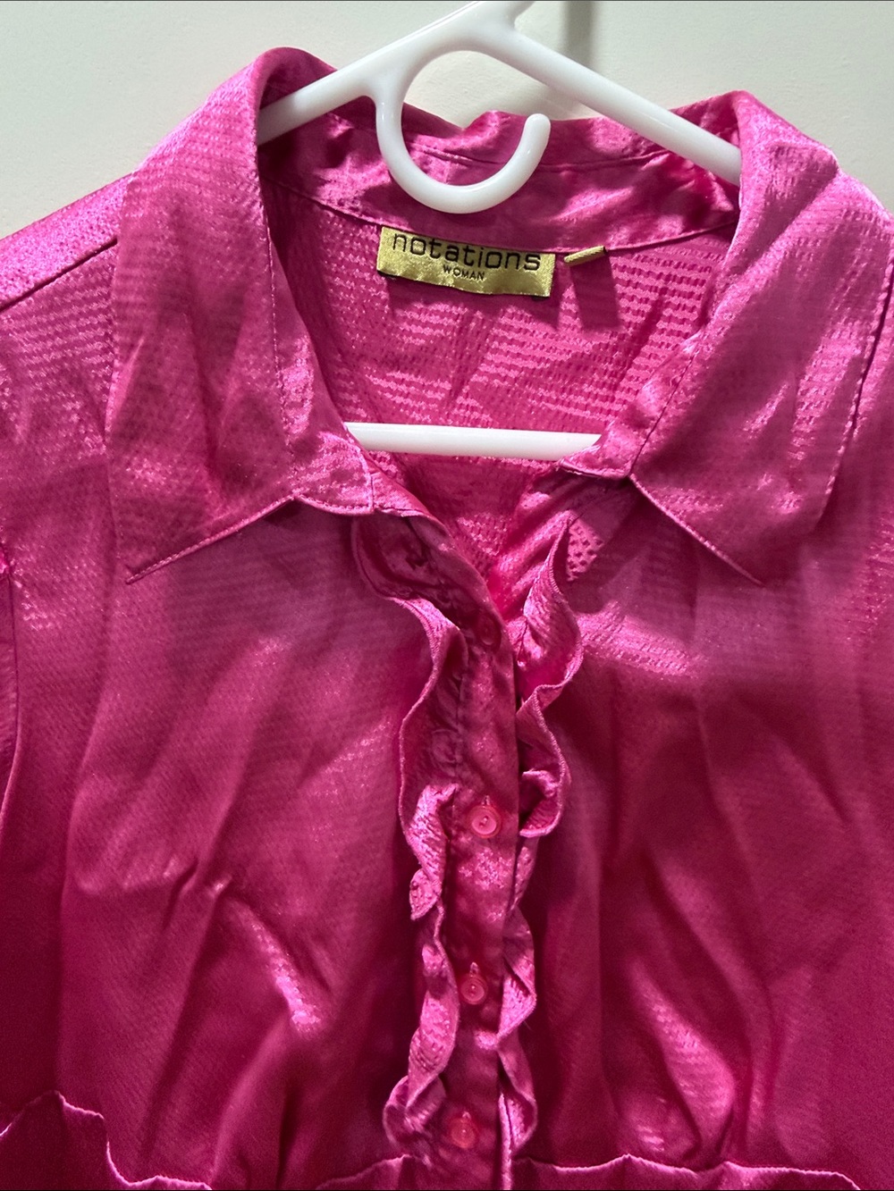 Fuchsia Short-Sleeve Ruffle-Front Blouse - Picture 3 of 8